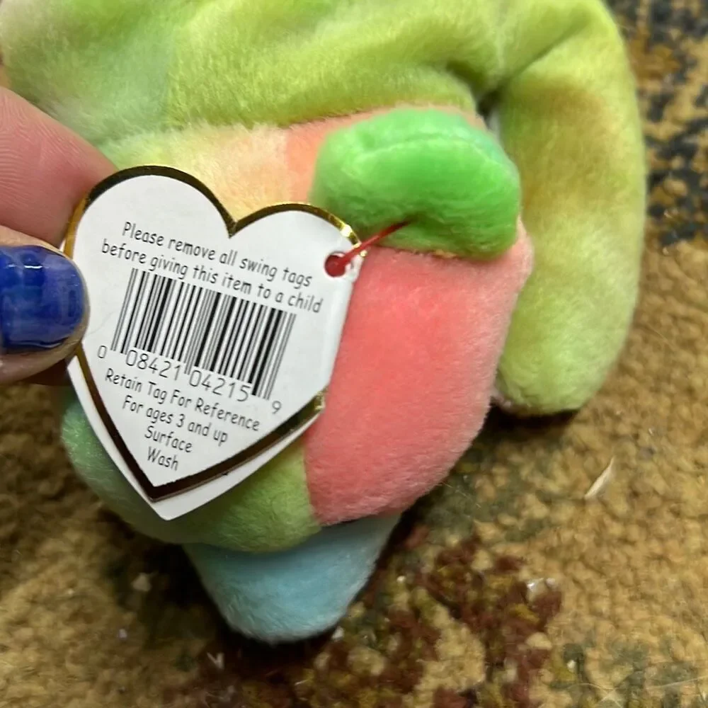 Sammy Beanie Baby TY tie dye bear with hologram tag, 1998 Beanie